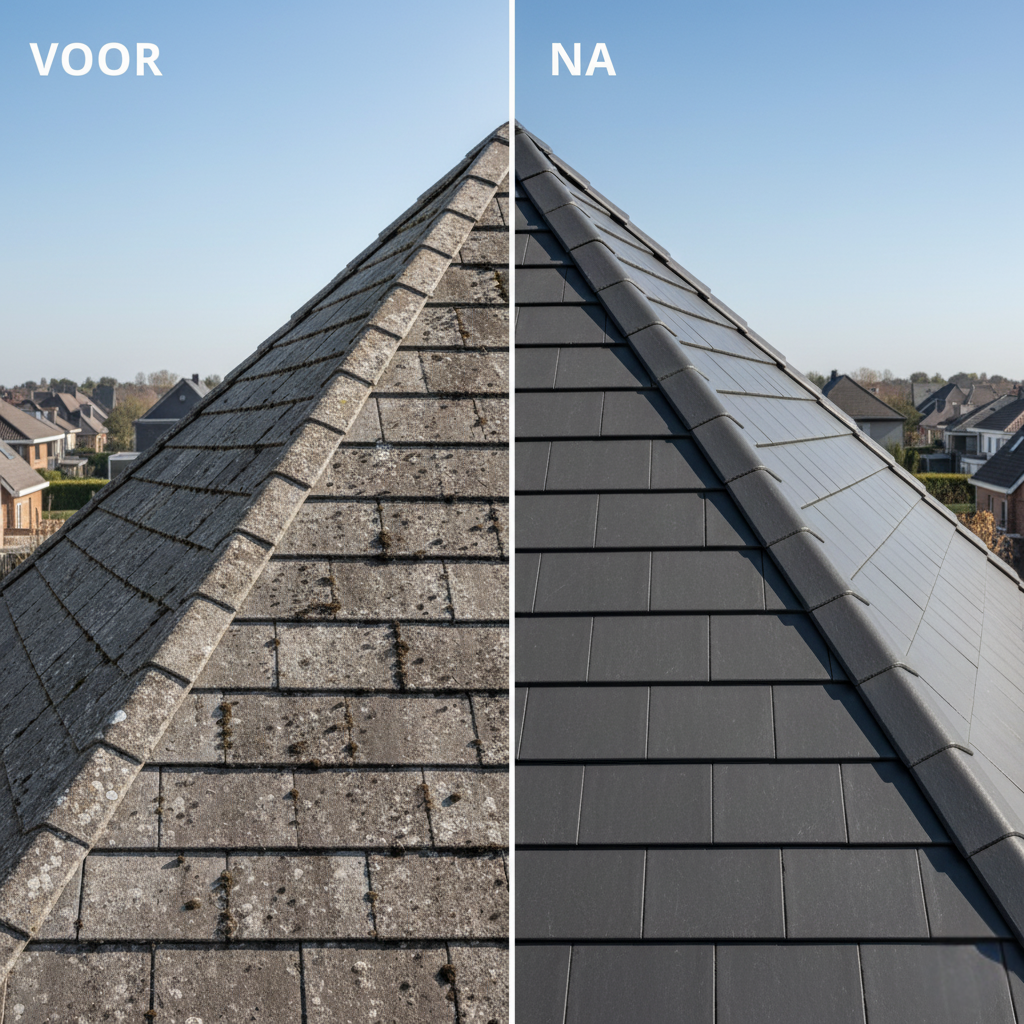 Hellend dak voor en na renovatie – Bonheiden